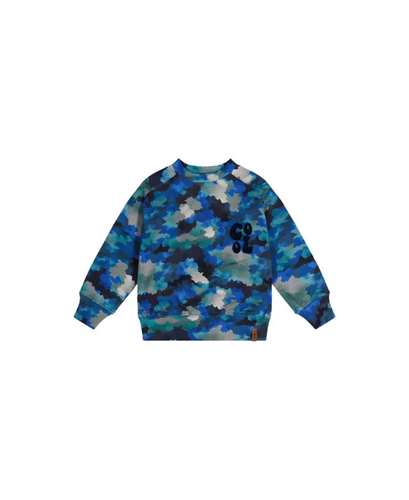 Deux par Deux Little and Big Boy(6-12) Camouflage Fleece Sweatshirt - Blue and grey camouflage