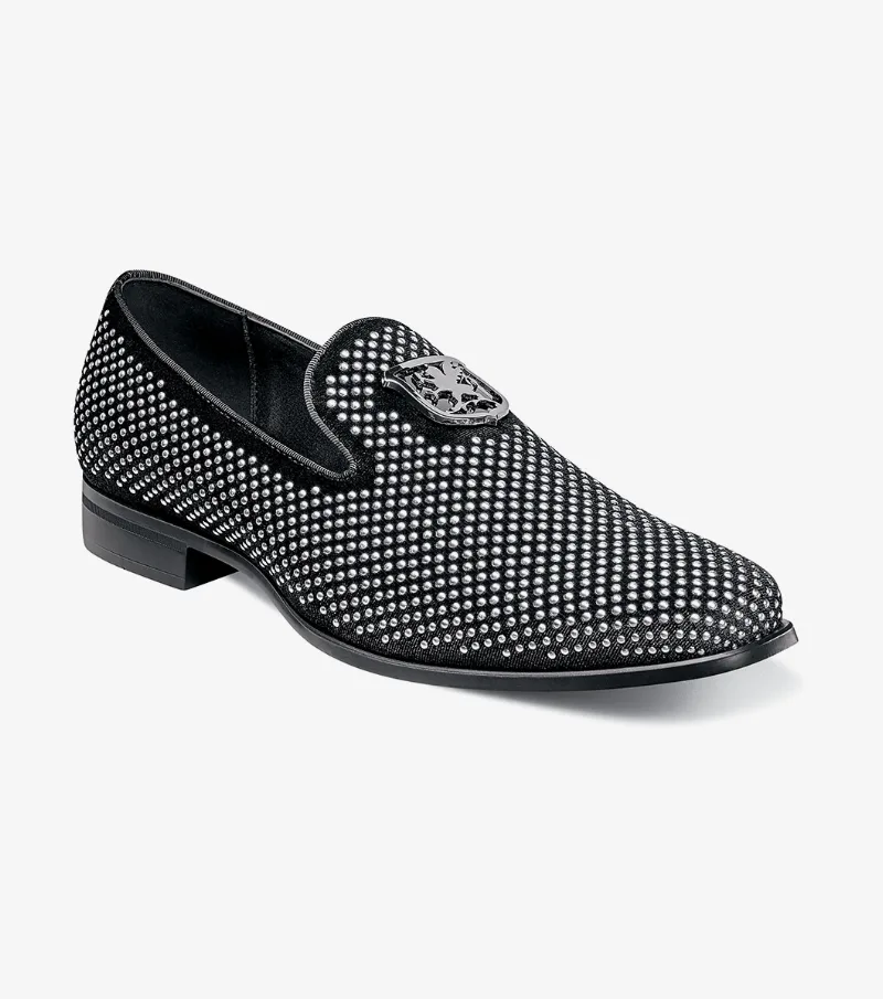 Stacy Adams Shoes Swagger Studded Slip On Black and Silver Size 14