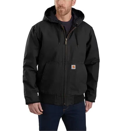 Men's  Hooded Insulated Jacket, 100% Cotton Washed Duck, 12oz, Black, 3XL
