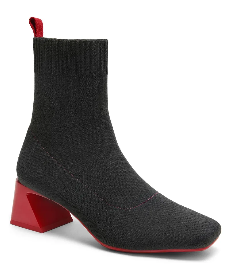 Vivaia Women's Regina Pro Square-Toe Water-Repellent Block Heeled Boots - Blk-ruby red water rpt