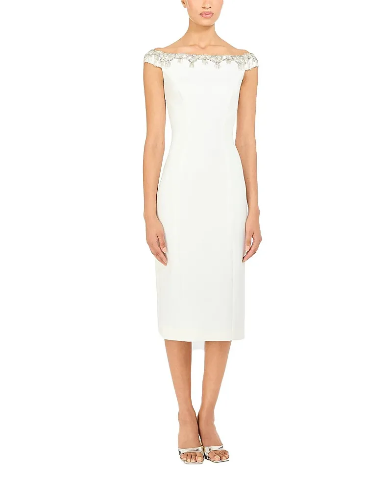 Jenny Packham Valorie Beaded Off-Shoulder Midi Dress