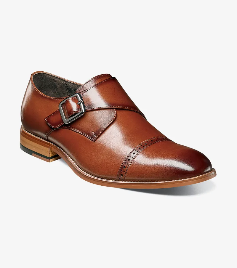 Stacy Adams Shoes Desmond Cap Toe Monk Strap Cognac Size 11.5