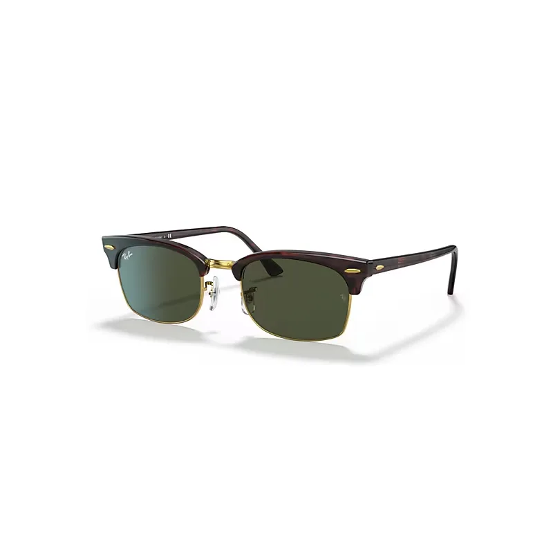 Ray-Ban Clubmaster Square Legend Gold Sunglasses Tortoise Frame Green Lenses 52-21
