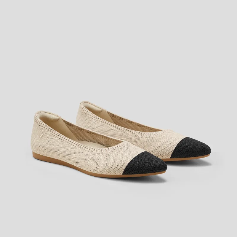 VIVAIA Pointed-Toe Ballet Flats (Aria 5°)|ALMOND & BLACK|US 5
