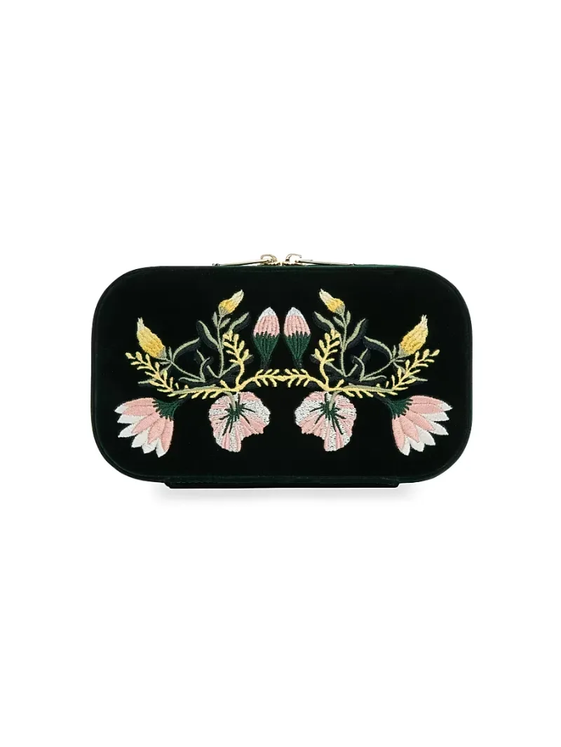 Wolf Zoe Embroidered Travel Zip Case - Forest Green