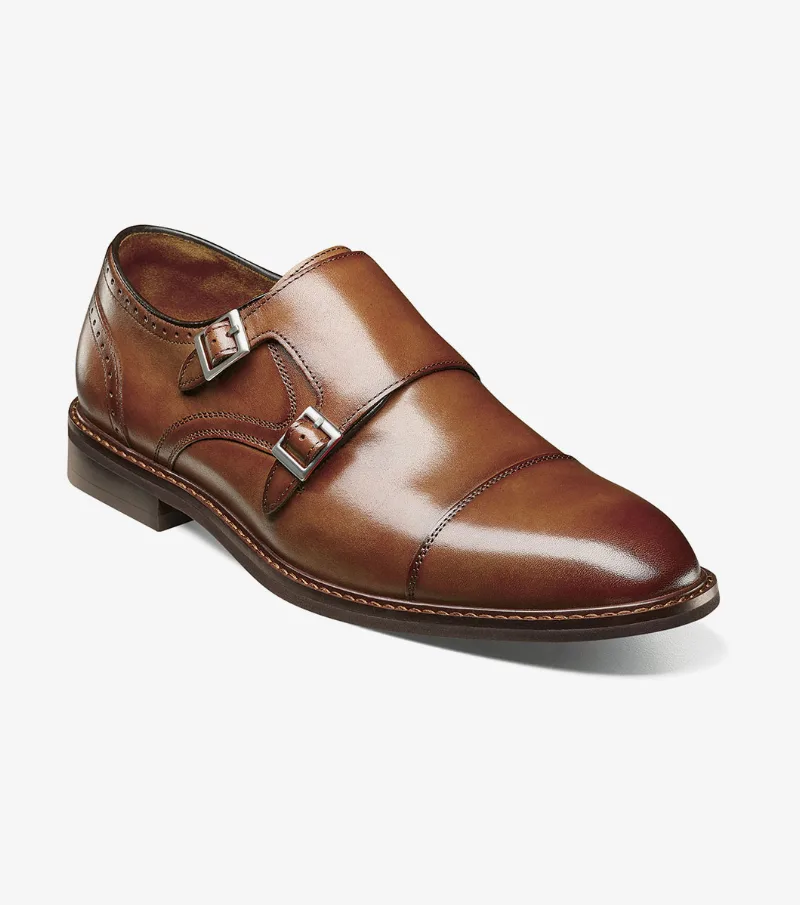 Stacy Adams Shoes Boswell Cap Toe Double Monk Strap Brandy Size 9.5