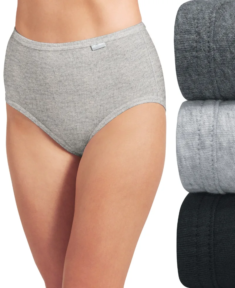 Jockey Elance Brief 3 Pack Underwear 1484, 1486 Extended Sizes - Grey Heather/Charcoal Grey Heather/Black