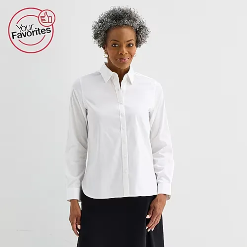 Liz Claiborne Womens Cuffed Long Sleeve Regular Fit Wrinkle Free Button-Down Shirt, Large, White