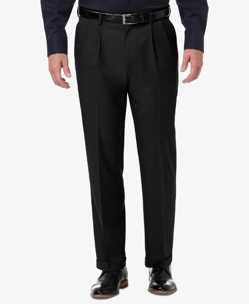 Haggar Men's Premium Comfort Stretch Classic-Fit Solid Pleated Dress Pants - Black