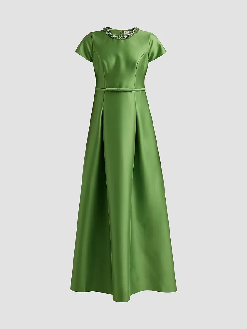 Women's Blythe Embellished Neck A-Line Gown - Green Garnet - Size 6
