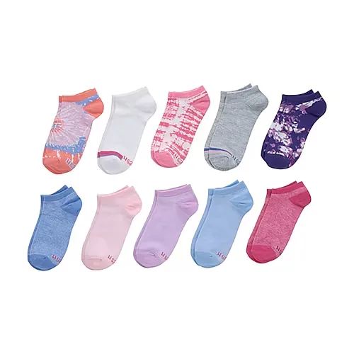 Hanes Big Kid Girls Multi-Pack 10 Pair Low Cut Socks, Large, Multiple Colors