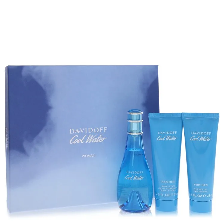 Cool Water for Women, Gift Set (3.4 oz EDT Spray + 2.5 oz Body Lotion + 2.5 oz Shower Gel)