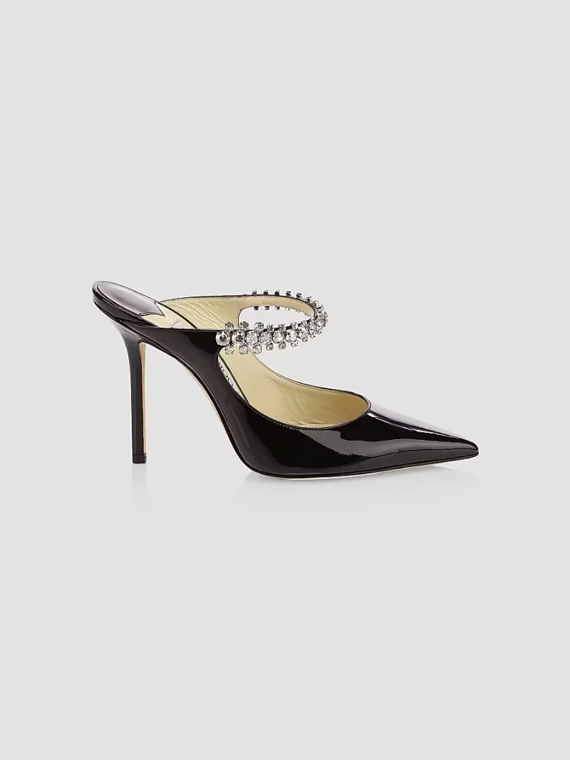 Jimmy Choo Women's Bing 100MM Embellished Patent Leather Mules - Black - Size 7