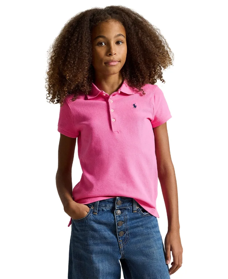 Polo Ralph Lauren Girls 2T-16 Stretch Cotton Mesh Polo Shirt - Baja Pink