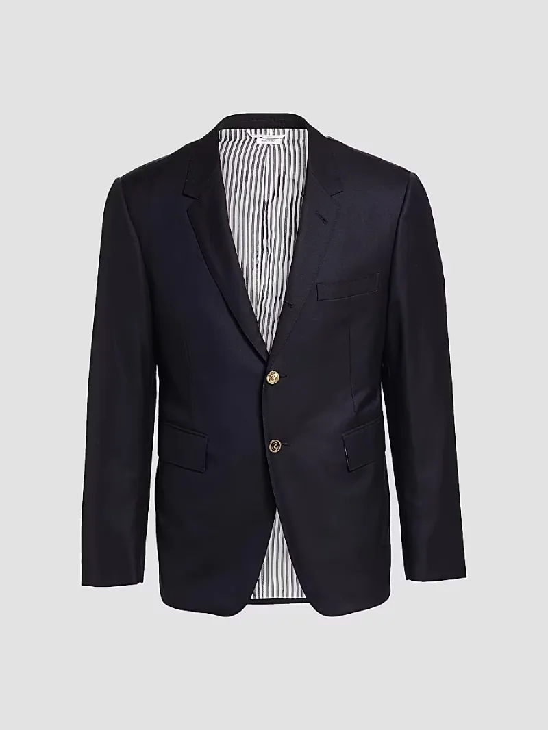 Thom Browne Men's Classic Wool Super 120S Wool Sport Jacket - Navy - Size Medium