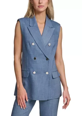 Calvin Klein Women's Double Notch Collar Denim Vest, 4
