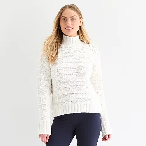 St. John's Bay Womens Mock Neck Long Sleeve Pullover Sweater, Xx-large, White