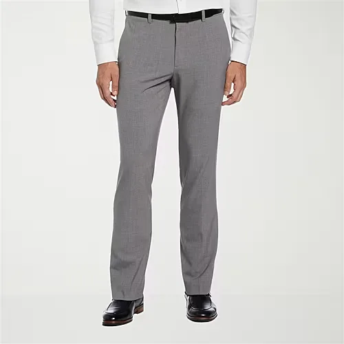 Savane Comfort Waist Mens Slim Fit Dress Flat Front Pant, 34 32, Gray