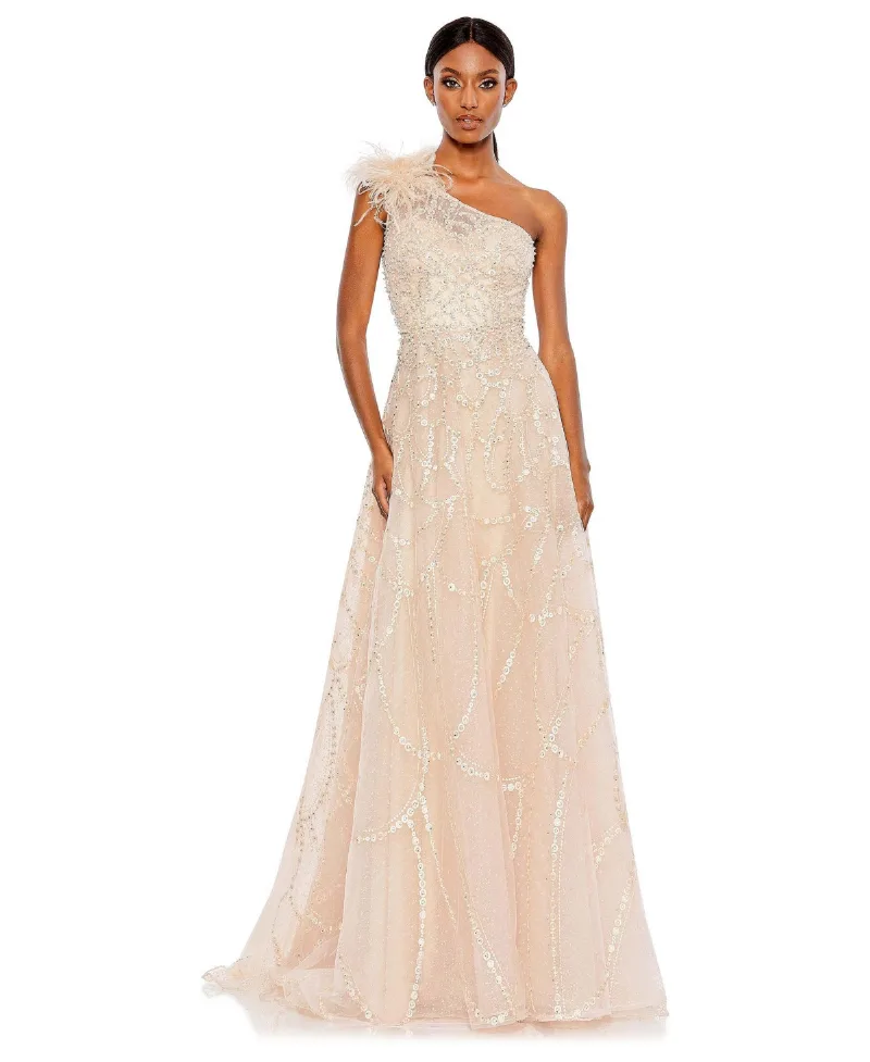 Mac Duggal Women's Embellished One Shoulder A Line Gown - Peach