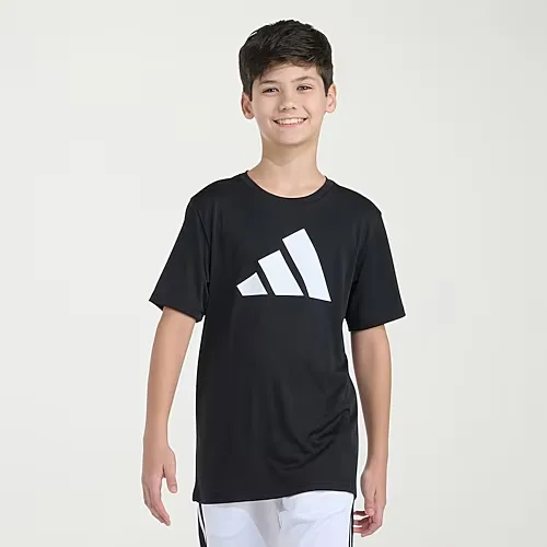 adidas Big Kid Boys Crew Neck Short Sleeve Active T-Shirt, Large (14-16), Black