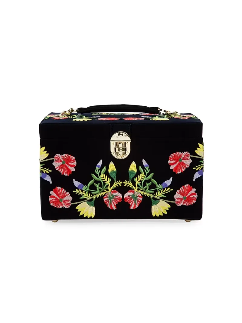 Wolf Medium Zoe Embroidered Jewelry Box - Indigo