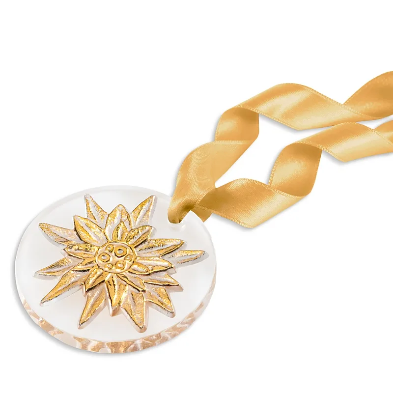 Lalique Gold Stamped Edelweiss Christmas Ornament