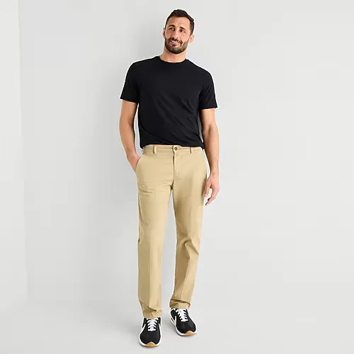 St. John's Bay Stretch Chino Mens Straight Fit Flat Front Pant, 30 30, Beige