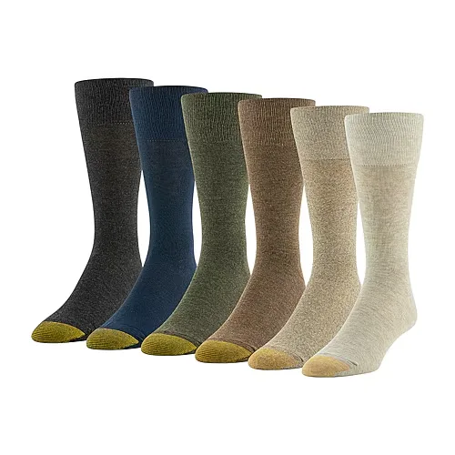 Gold Toe Cambridge Mens 6 Pair Crew Socks, 10-13, Brown