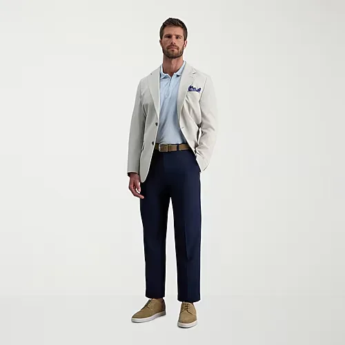 Haggar Cool 18 Pro Mens Classic Fit Flat Front Pant, 34 34, Blue