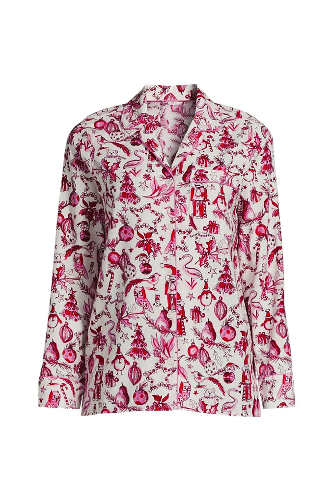 Women's Long Sleeve Print Flannel Pajama Top - Lands' End - Pink - XL