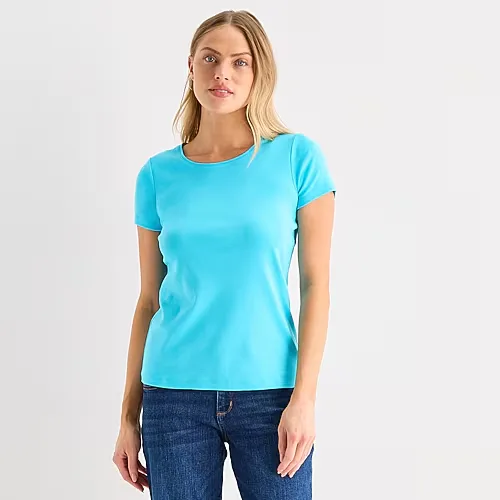 St. John's Bay Womens Crew Neck Short Sleeve T-Shirt, X-large, Blue