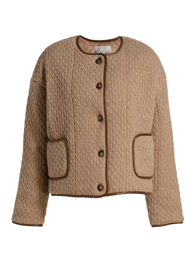 dh New York Women's Loup Knit Sweater Jacket - Oatmeal Combo - Size XS