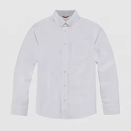 IZOD Little & Big Boys Button Down Collar Long Sleeve Dress Shirt, Large, White