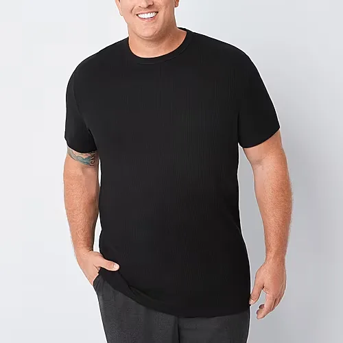 Shaquille O'Neal XLG Ribbed Dropneedle Mens Crew Neck Short Sleeve Big and Tall T-Shirt, Large Tall, Black