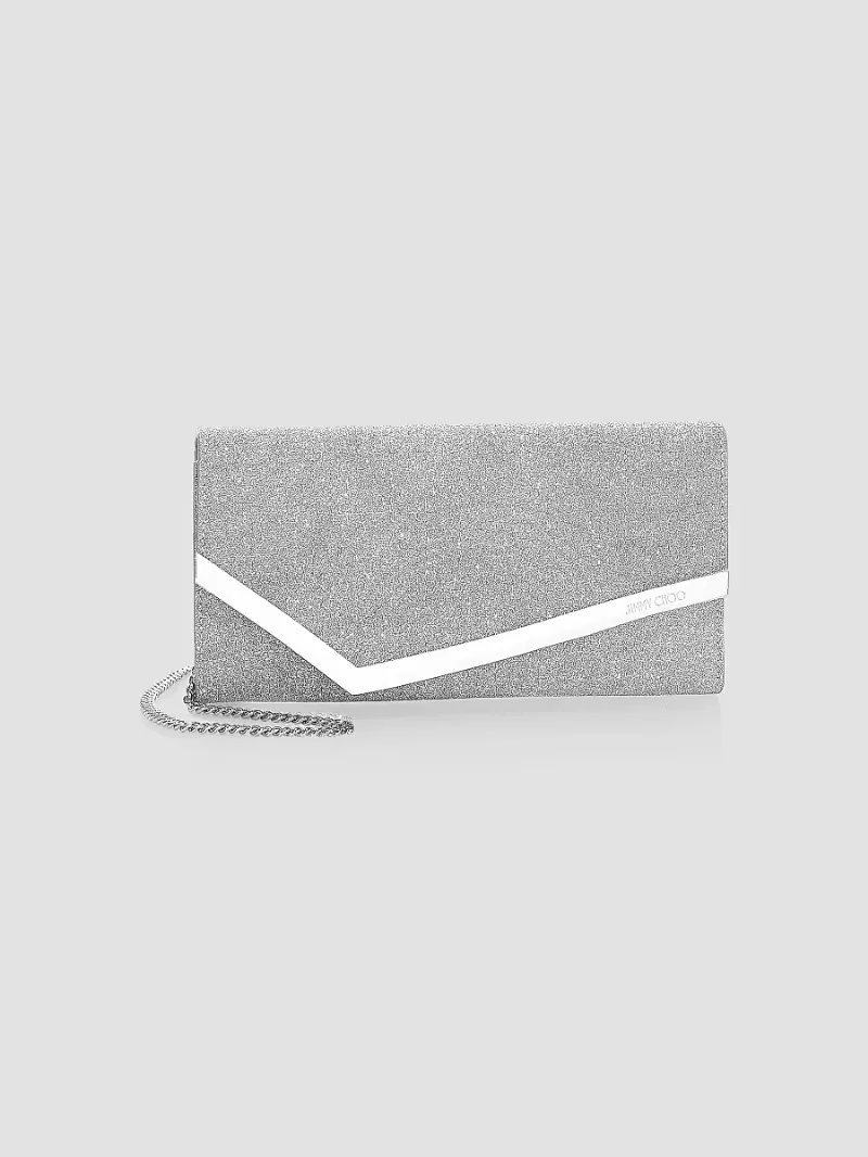 Jimmy Choo Women's Emmie Glitter Leather Clutch - Silver