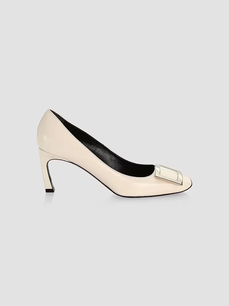 Roger Vivier Women's Belle Vivier Trompette 70MM Patent Leather Pumps - Off White - Size 9.5