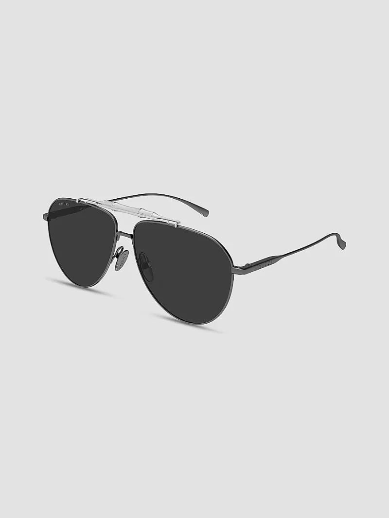 Gucci Men's Bamboo Metal 60MM Pilot Sunglasses - Silver Black