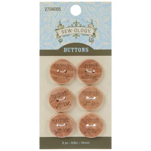 Handmade With Love Wood Buttons - 16mm
