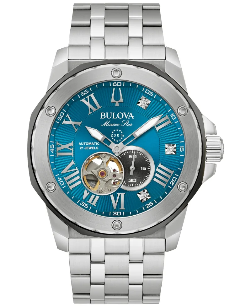 Bulova Men's Automatic Marine Star Marc Anthony Stainless Steel Bracelet Watch 45mm - Silver