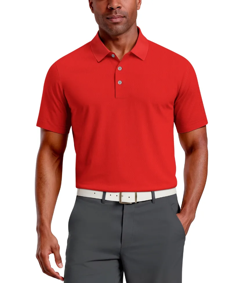 Pga Tour Men's Airflux Solid Mesh Short Sleeve Golf Polo Shirt - Chili Pepper