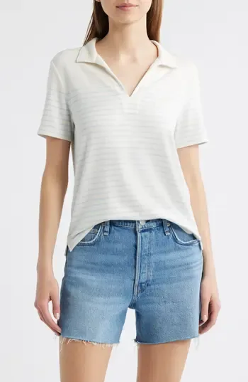 rag & bone Stripe Knit Polo in Ivory/Pale at Nordstrom Rack, Size Large