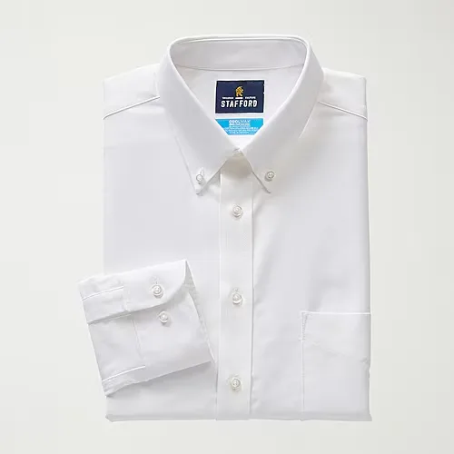 Stafford Coolmax All Season Ecomade Oxford Mens Regular Fit Stretch Fabric Wrinkle Free Long Sleeve Dress Shirt, 17-17.5 36-37, White