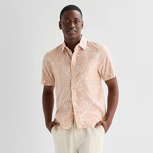 mutual weave Mens Short Sleeve Relaxed Fit Button-Down Shirt, Xx-large, Pink