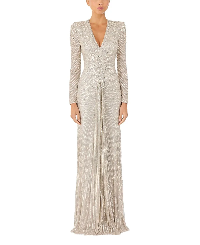 Jenny Packham Eve Sequin-Embellished V-neck Dress