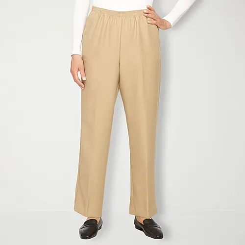 Alfred Dunner Classics Womens Straight Mid Rise Pull-On Pant, 10, Beige