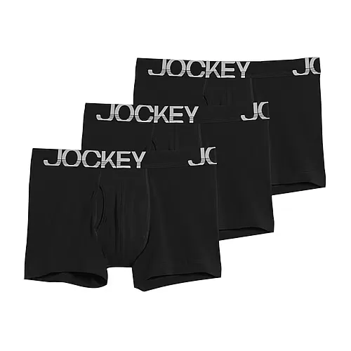 Jockey Active Stretch Mens 3 Pack Boxer Briefs 8797, Large, Black