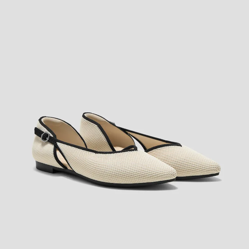 VIVAIA Pointed-Toe D'Orsay Flats (Malory)|PALE APRICOT & BLACK BRICKWORK|US 5.5