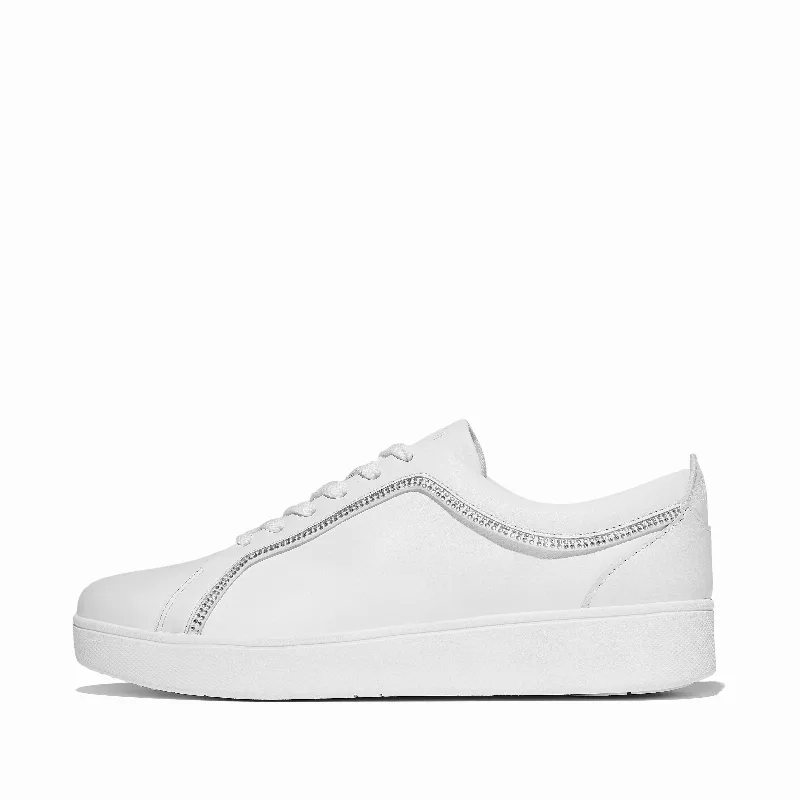 RALLY Crystal-Trim Leather Sneakers