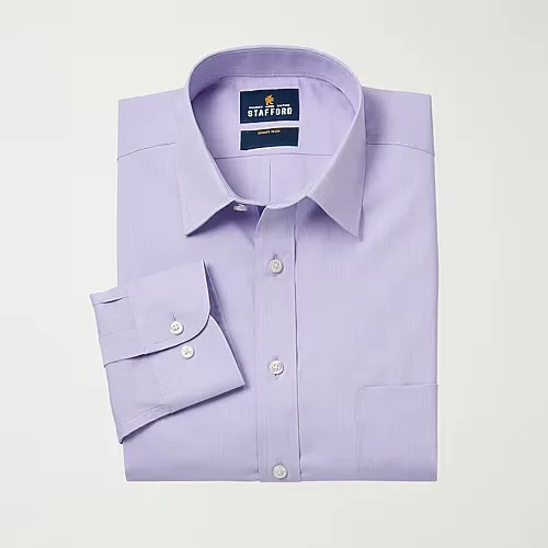 Stafford Smart Tech Mens Regular Fit Stretch Fabric Wrinkle Free Long Sleeve Dress Shirt, 17-17.5 32-33, Purple