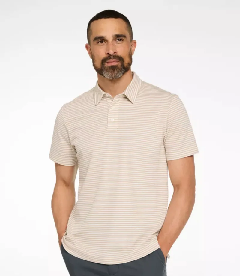 L.L.Bean Men's Comfort Stretch Performance Polo, Short-Sleeve, Slightly Fitted, Stripe Khaki XXL, Cotton Blend L. L.Bean